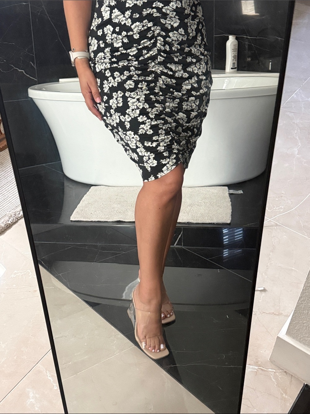Abound Black Floral Midi Skirt